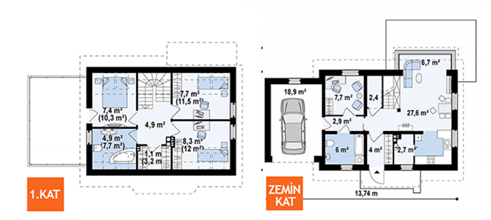139 m² İki Katlı Prefabrik Ev Projesi